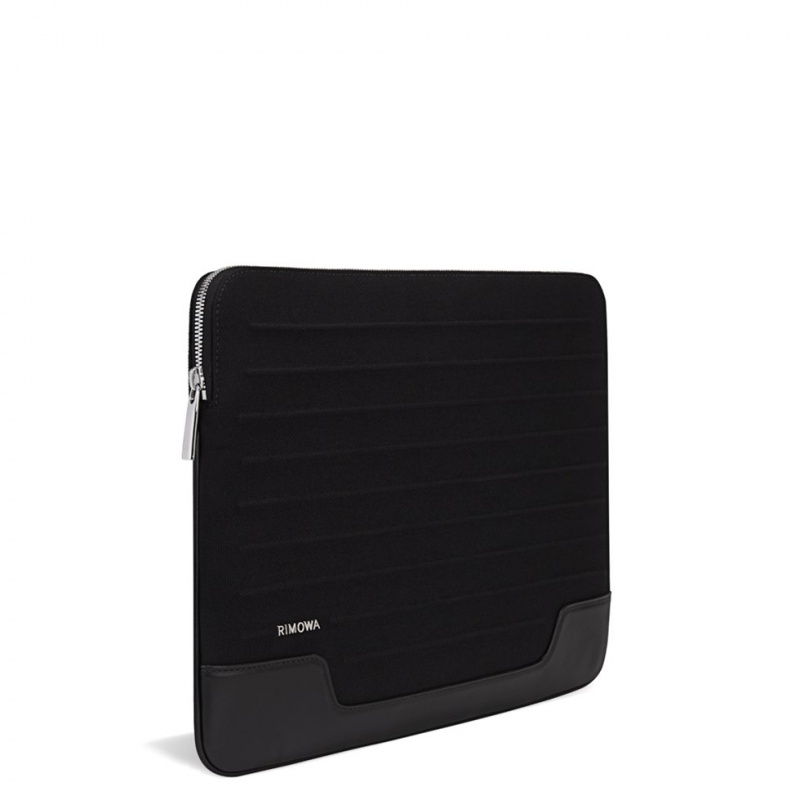 Rimowa Flache Pouch Laptop Bag in Leder & Canvas Beuteltasche Schwarz Sale Deutschland OPQYB-2178