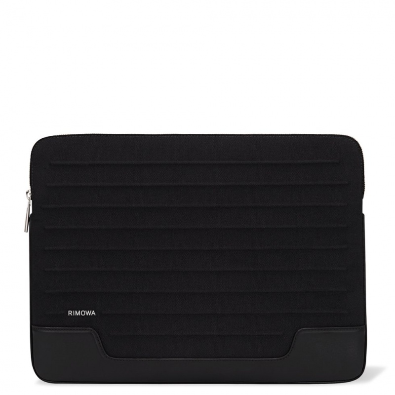 Rimowa Flache Pouch Laptop Bag in Leder & Canvas Beuteltasche Schwarz Sale Deutschland OPQYB-2178