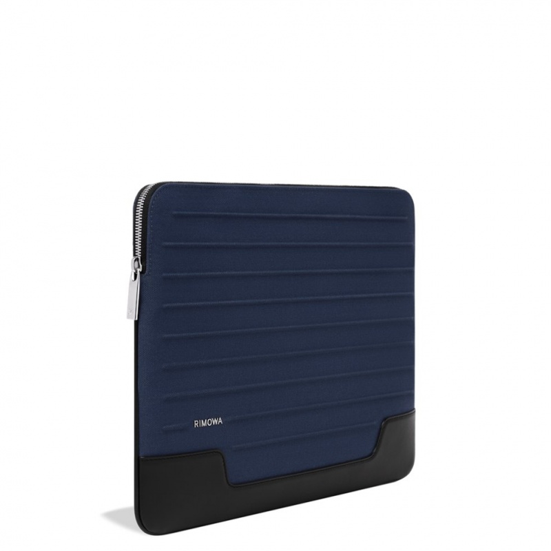 Rimowa Flache Pouch in Leder & Canvas Beuteltasche Navy Blau Sale Deutschland TCRAN-9058