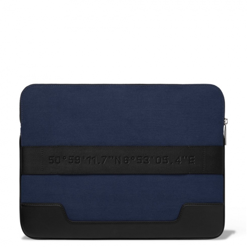 Rimowa Flache Pouch in Leder & Canvas Beuteltasche Navy Blau Sale Deutschland TCRAN-9058