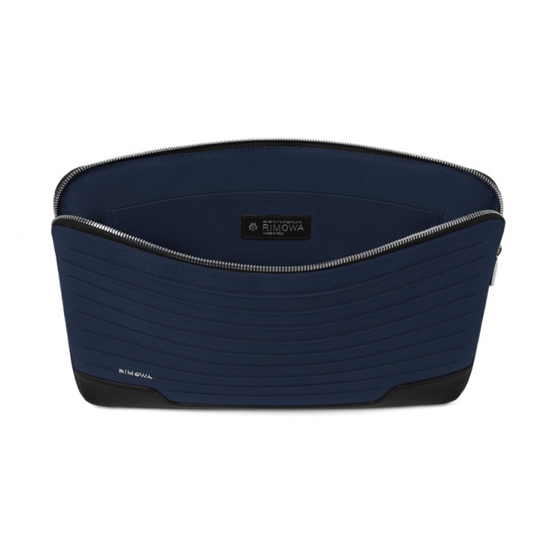 Rimowa Flache Pouch in Leder & Canvas Beuteltasche Navy Blau Sale Deutschland TCRAN-9058