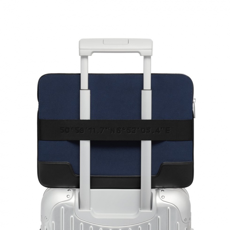 Rimowa Flache Pouch in Leder & Canvas Beuteltasche Navy Blau Sale Deutschland TCRAN-9058