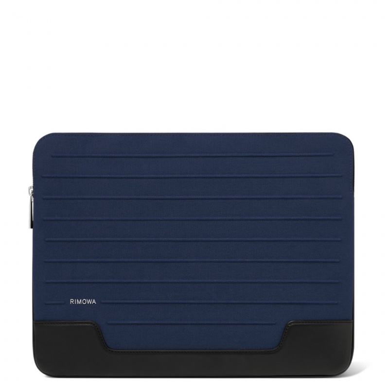 Rimowa Flache Pouch in Leder & Canvas Beuteltasche Navy Blau Sale Deutschland TCRAN-9058