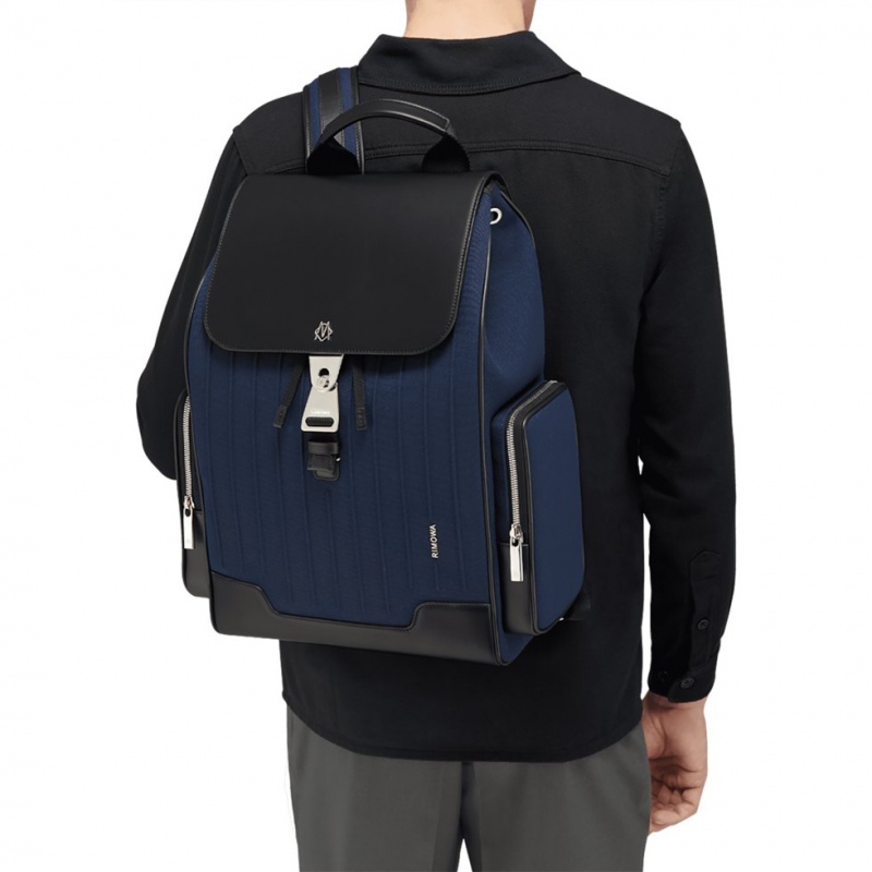 Rimowa Flap Large in Leder & Canvas Rucksack Navy Blau Schwarz Sale Deutschland MAKOG-4582